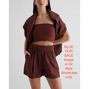 Express Blue Stylist Super High Waisted Pleated Pull On Shorts Size Medium NWT